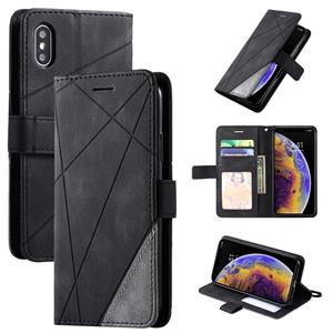 huismerk Voor iPhone XS Max Skin Voel Splicing Horizontale Flip Lederen case met Holder & Card Slots & Wallet & Photo Frame(Zwart)