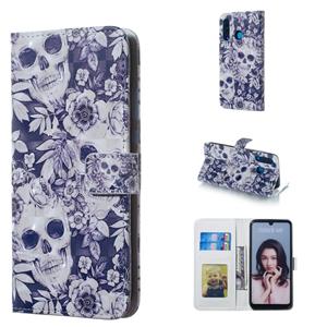 Huismerk Schedel en bloem patroon 3D horizontale Flip lederen case voor Huawei P30 lite met houder & kaartsleuven & foto frame & portemonnee
