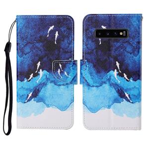 huismerk Voor Samsung Galaxy S10 + gekleurd tekenpatroon horizontaal flip lederen hoesje met houder kaart slots & portemonnee & lanyard (aquarel vis)