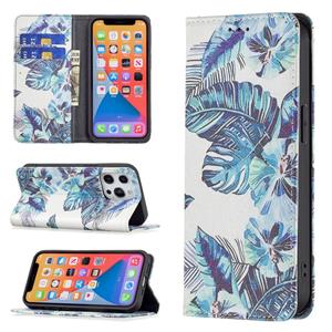 huismerk Gekleurde tekening patroon onzichtbare magnetische horizontale flip pu lederen tas met houder & kaart slots & portefeuille voor iphone 13 mini (blauwe