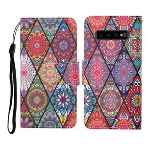 huismerk Voor Samsung Galaxy S10 + gekleurd tekenpatroon horizontaal flip lederen hoesje met houder kaart slots & portemonnee & lanyard (Rhombus Totem)