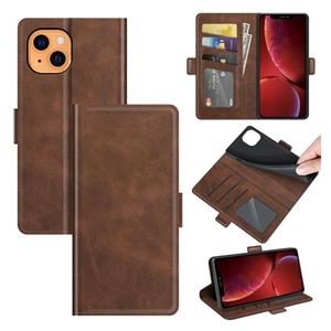 huismerk Dual-side Magnetic Buckle Horizontal Flip Leather Case with Holder & Card Slots & Wallet for iPhone 13 mini(Brown)