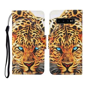 huismerk Voor Samsung Galaxy S10 + gekleurd tekenpatroon horizontaal flip lederen hoesje met houder kaart slots & portemonnee & lanyard (gele luipaard)