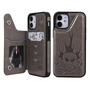 huismerk Skull Head Embossing Pattern Shockproof Protective Case met Holder & Card Slots & Wallet Voor iPhone 12 mini(Grijs)