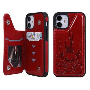 huismerk Skull Head Embossing Pattern Shockproof Protective Case met Holder & Card Slots & Wallet Voor iPhone 12 mini(Rood)