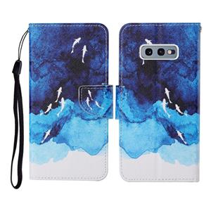 huismerk Voor Samsung Galaxy S10e gekleurde tekening patroon horizontale flip lederen geval met houder kaart slots & portemonnee &lanyard (aquarel vis)