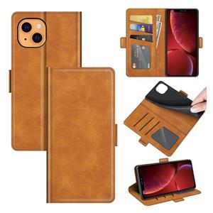 huismerk Dual-side Magnetic Buckle Horizontal Flip Leather Case with Holder & Card Slots & Wallet for iPhone 13(Yellow)