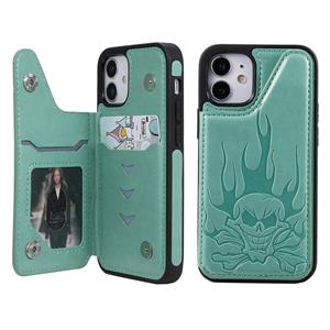 huismerk Skull Head Embossing Pattern Shockproof Protective Case met Holder & Card Slots & Wallet Voor iPhone 12 mini(Groen)