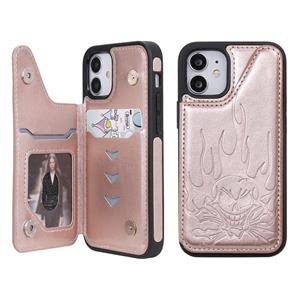 huismerk Skull Head Embossing Pattern Shockproof Protective Case met Holder & Card Slots & Wallet Voor iPhone 12 mini(Rose Gold)