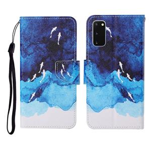 huismerk Voor Samsung Galaxy S20 gekleurde tekening patroon horizontale flip lederen geval met houder kaart slots & portemonnee &lanyard (aquarel vis)