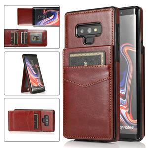 huismerk Voor Samsung Galaxy Note9 Solid Color PC + TPU Beschermhoes met houder & Card Slots (Bruin)