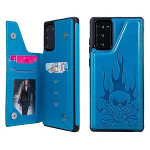 huismerk Voor Samsung Galaxy Note20 Skull Head Embossing Pattern Shockproof Protective Case met Holder & Card Slots & Wallet(Blue)