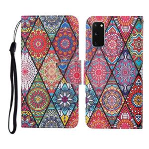 huismerk Voor Samsung Galaxy S20 gekleurde tekening patroon horizontale flip lederen geval met houder & kaart slots & portemonnee &lanyard (Rhombus Totem)