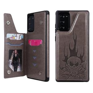 huismerk Voor Samsung Galaxy Note20 Skull Head Embossing Pattern Shockproof Protective Case met Holder & Card Slots & Wallet(Grey)