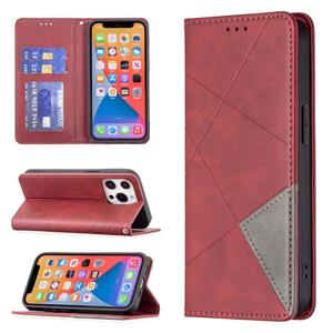 huismerk Rhombus Texture Horizontal Flip Magnetic Leather Case with Holder & Card Slots For iPhone 13 mini(Red)