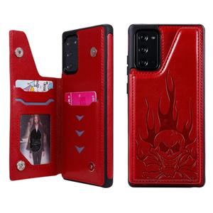 huismerk Voor Samsung Galaxy Note20 Skull Head Embossing Pattern Shockproof Protective Case met Holder & Card Slots & Wallet(Red)