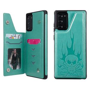 huismerk Voor Samsung Galaxy Note20 Skull Head Embossing Pattern Shockproof Protective Case met Holder & Card Slots & Wallet(Groen)