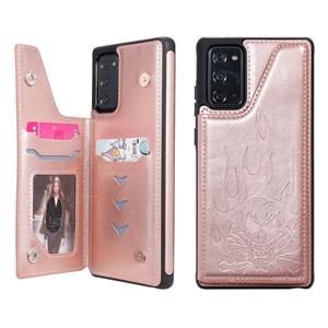 huismerk Voor Samsung Galaxy Note20 Skull Head Embossing Pattern Shockproof Protective Case met Holder & Card Slots & Wallet (Rose Gold)