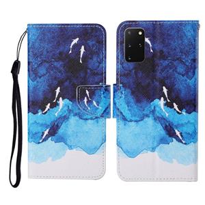 huismerk Voor Samsung Galaxy S20 + gekleurd tekenpatroon horizontaal flip lederen hoesje met houder kaart slots & portemonnee & lanyard (aquarel vis)