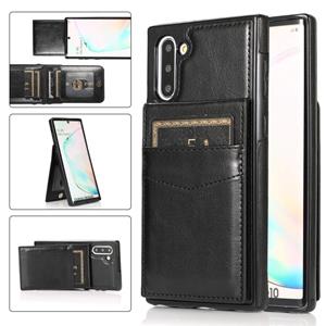 huismerk Voor Samsung Galaxy Note10 Solid Color PC + TPU Beschermhoes met houder & Card Slots (Zwart)