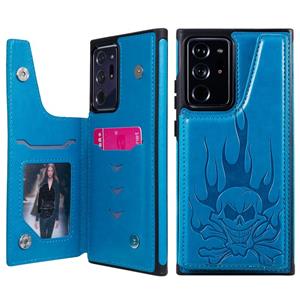 huismerk Voor Samsung Galaxy Note20 Ultra Skull Head Embossing Pattern Shockproof Protective Case met Holder & Card Slots & Wallet(Blue)