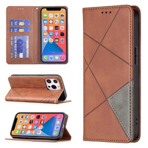 huismerk Rhombus textuur horizontale flip magnetische lederen tas met houder & kaart slots voor iphone 13 mini