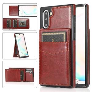 huismerk Voor Samsung Galaxy Note10 Solid Color PC + TPU Beschermhoes met houder & Kaartsleuven (Bruin)