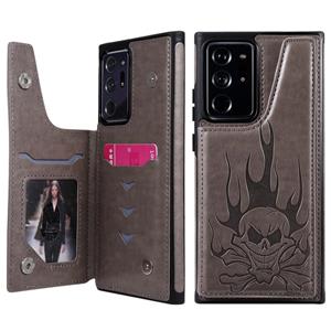 huismerk Voor Samsung Galaxy Note20 Ultra Skull Head Embossing Pattern Shockproof Protective Case met Holder & Card Slots & Wallet(Grey)