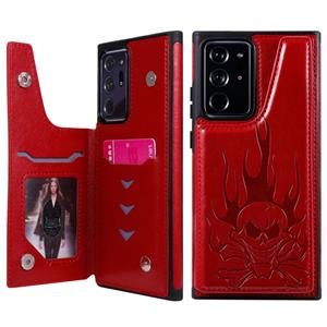 huismerk Voor Samsung Galaxy Note20 Ultra Skull Head Embossing Pattern Shockproof Protective Case met Holder & Card Slots & Wallet(Red)