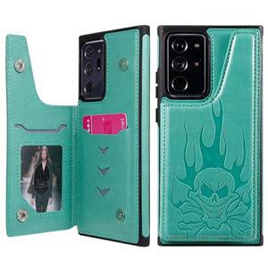 huismerk Voor Samsung Galaxy Note20 Ultra Skull Head Embossing Pattern Shockproof Protective Case met Holder & Card Slots & Wallet(Groen)