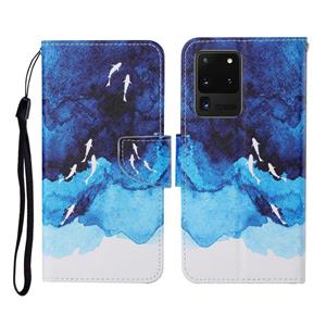 huismerk Voor Samsung Galaxy S20 Ultra gekleurde tekening patroon horizontale flip lederen geval met houder kaart slots & portemonnee & lanyard (aquarel vis)