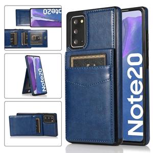 huismerk Voor Samsung Galaxy Note20 Solid Color PC + TPU Beschermhoes met houder & Card Slots (Blauw)