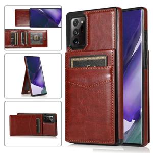 huismerk Voor Samsung Galaxy Note20 Ultra Solid Color PC + TPU Beschermhoes met houder & Kaartsleuven (Bruin)