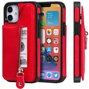 huismerk Solid Color Dubbele Gesp Rits Schokbestendige beschermhoes voor iPhone 12 mini(Rood)