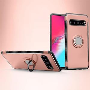 huismerk Magnetische 360 graden rotatie ring armor beschermhoes voor Galaxy S10 5G (roze)