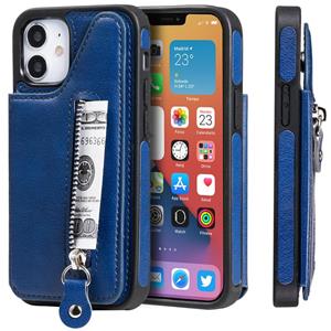 huismerk Solid Color Dubbele Gesp Rits Schokbestendige beschermhoes voor iPhone 12 mini(Blauw)