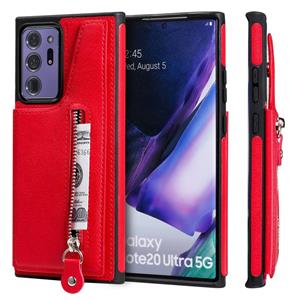 huismerk Solid Color Dubbele gesp Rits Schokbestendige beschermhoes voor Samsung Galaxy Note20 Ultra(rood)