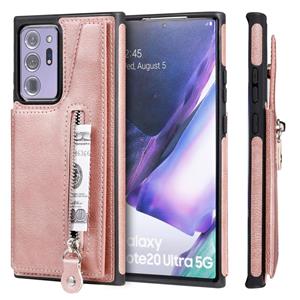 huismerk Solid Color Dubbele gesp rits schokbestendige beschermhoes voor Samsung Galaxy Note20 Ultra (Rose Gold)