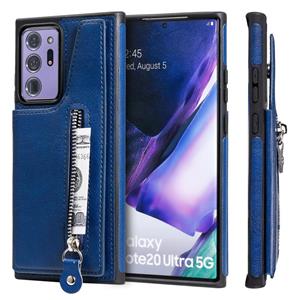 huismerk Solid Color Dubbele gesp Rits Schokbestendige beschermhoes voor Samsung Galaxy Note20 Ultra(blauw)