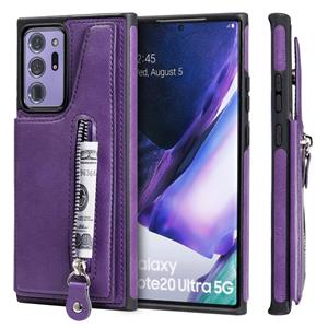 huismerk Solid Color Dubbele gesp rits schokbestendige beschermhoes voor Samsung Galaxy Note20 Ultra (Paars)