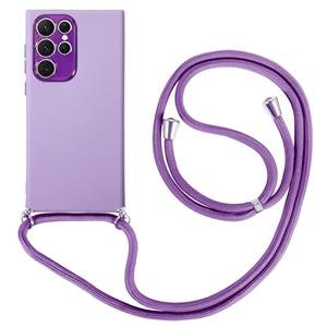 huismerk For Samsung Galaxy S22 Ultra 5G Electroplated Silicone Phone Case with Lanyard(Purple)