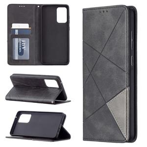 huismerk Voor Samsung Galaxy A72 5G Prismatic Invisible Magnetic Horizontal Flip Leather Case met houder & Card Slots & Photo Frame (Zwart)