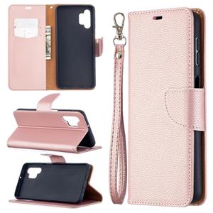 huismerk Voor Samsung Galaxy A32 5G Litchi Textuur Pure Kleur Horizontale Flip PU Lederen Hoesje met Houder > Kaartsleuven > Portemonnee > Lanyard (Roségoud)