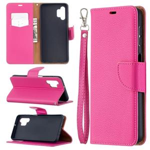 huismerk Voor Samsung Galaxy A32 5G Litchi Textuur Pure Kleur Horizontale Flip PU Lederen Case met Houder & Kaart Slots & Portemonnee & Lanyard (Rose Red)