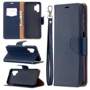 huismerk Voor Samsung Galaxy A32 5G Litchi Textuur Pure Kleur Horizontale Flip PU Lederen Case met Houder & Kaart Slots & Portemonnee & Lanyard (Donkerblauw)