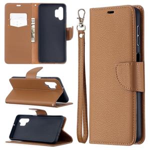 huismerk Voor Samsung Galaxy A32 5G Litchi Textuur Pure Kleur Horizontale Flip PU Lederen Hoesje met Houder & Kaartsleuven > Portemonnee > Lanyard(Bruin)