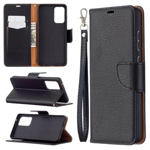 huismerk Voor Samsung Galaxy A72 5G Litchi Textuur Pure Kleur Horizontale Flip PU Lederen Hoesje met Houder > Kaartsleuven > Portemonnee > Lanyard(Zwart)