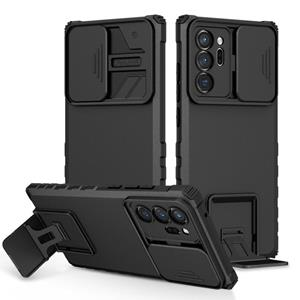 huismerk For Samsung Galaxy Note20 Ultra Stereoscopic Holder Sliding Camshield Phone Case(Black)