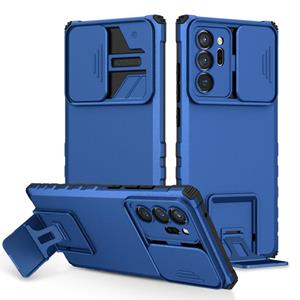 huismerk For Samsung Galaxy Note20 Ultra Stereoscopic Holder Sliding Camshield Phone Case(Blue)