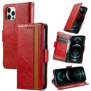 huismerk Caseeno Business Splicing Dual Magnetic Buckle Horizontale Flip PU Lederen Case met Houder & Card Slots & Portemonnee voor iPhone 13 Pro